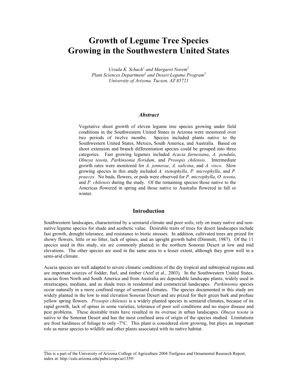 Growth of Legume Tree Species Growing in the Southwestern United States