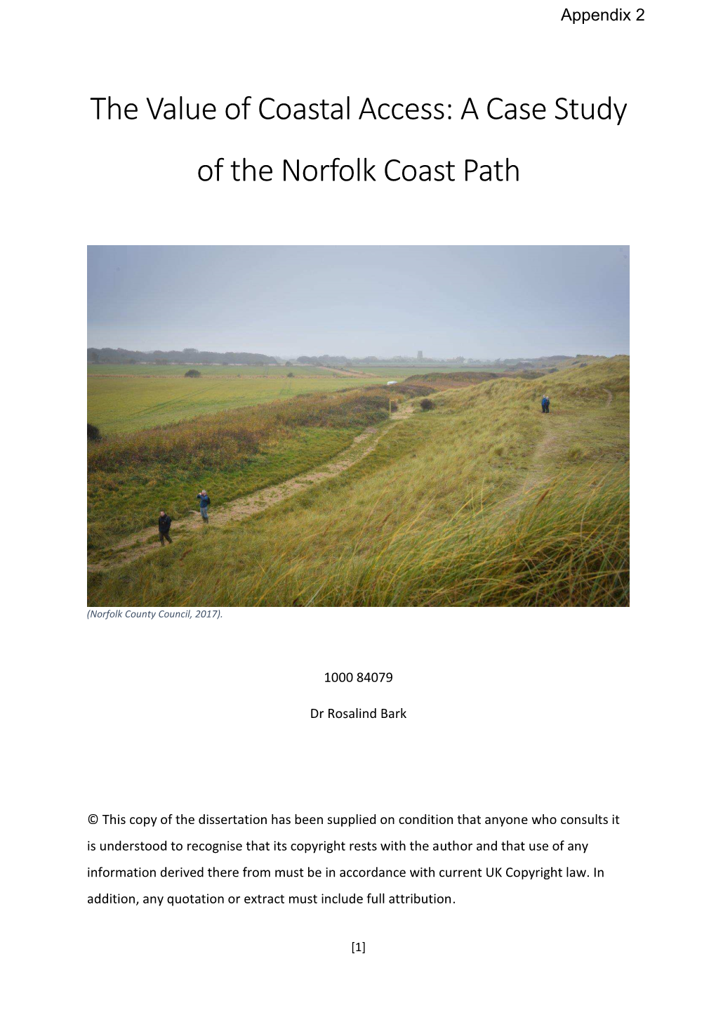 The Value of Coastal Access: a Case Study of the Norfolk Coast Path