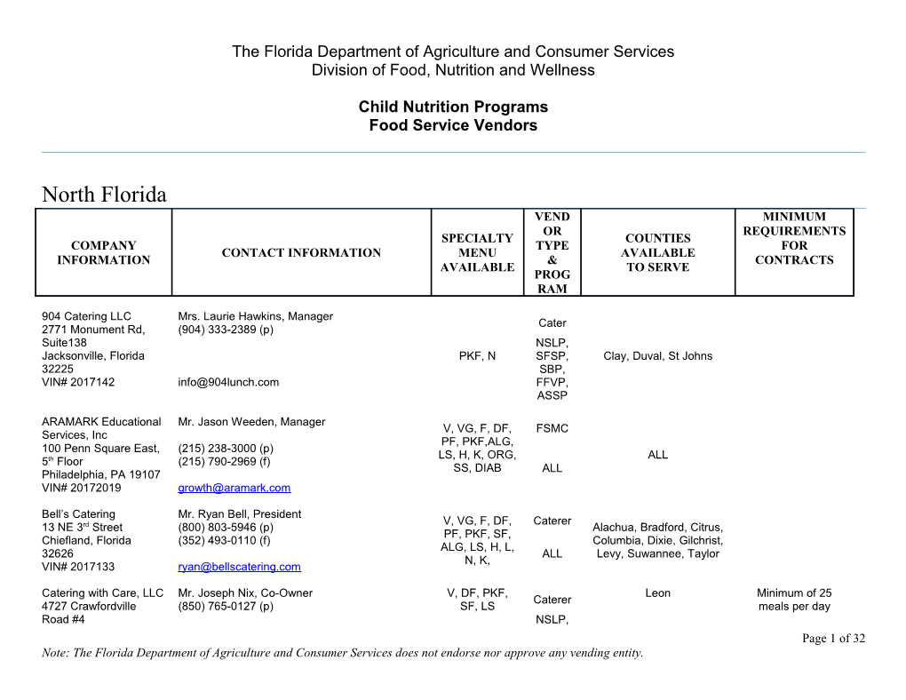 The Florida Department of Agriculture and Consumer Services