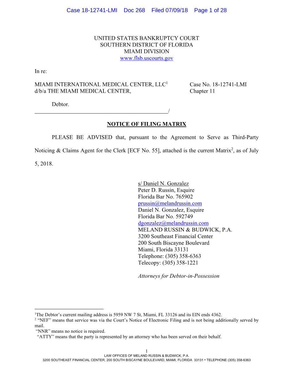 MIAMI INTERNATIONAL MEDICAL CENTER, LLC1 Case No