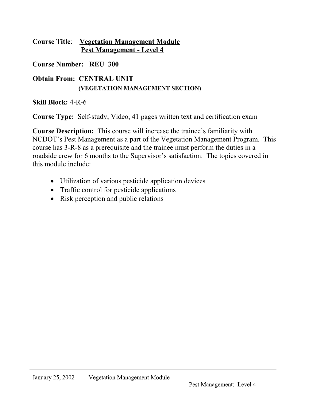 Course Title: Vegetation Management Module