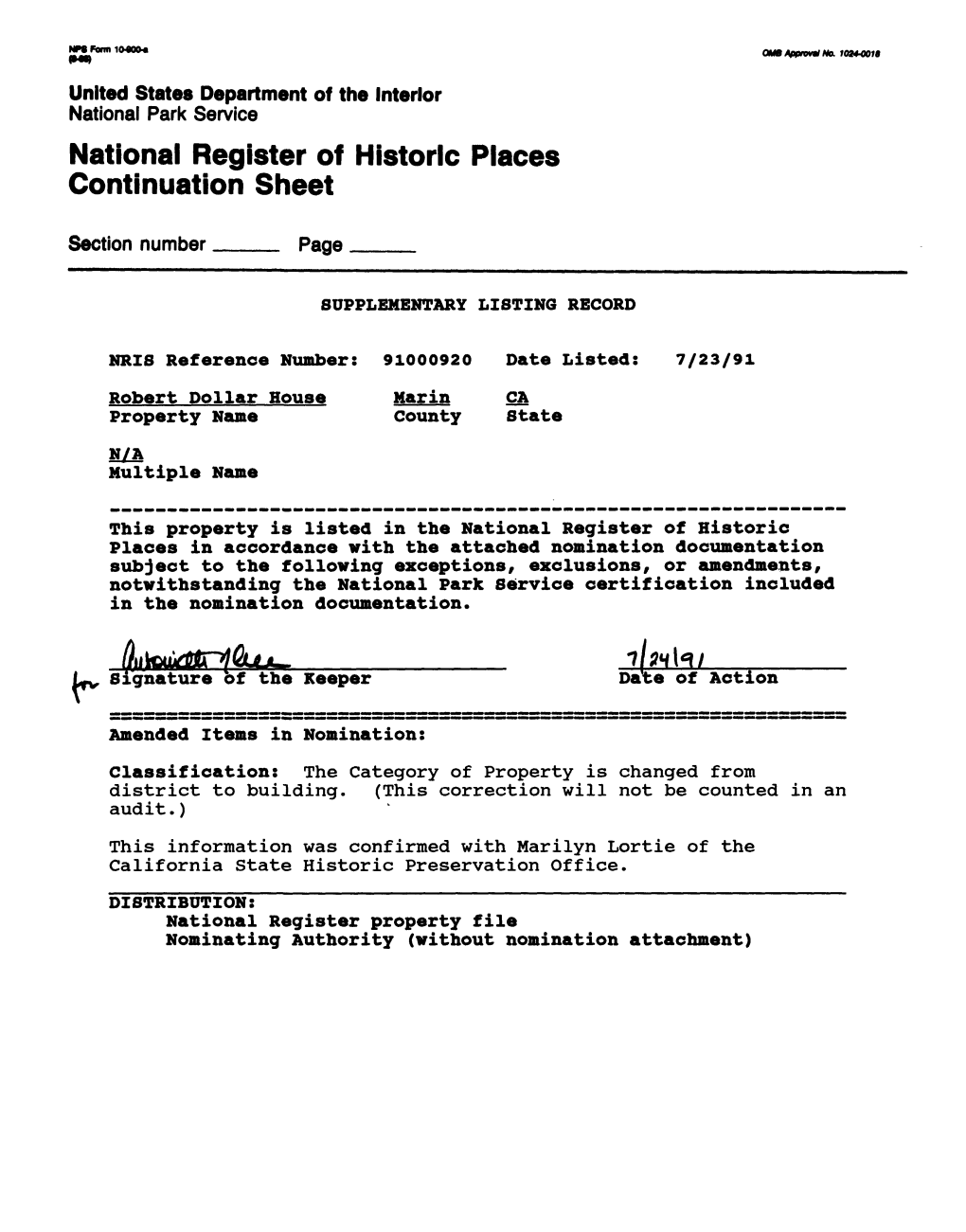 National Register of Historic Places Continuation Sheet