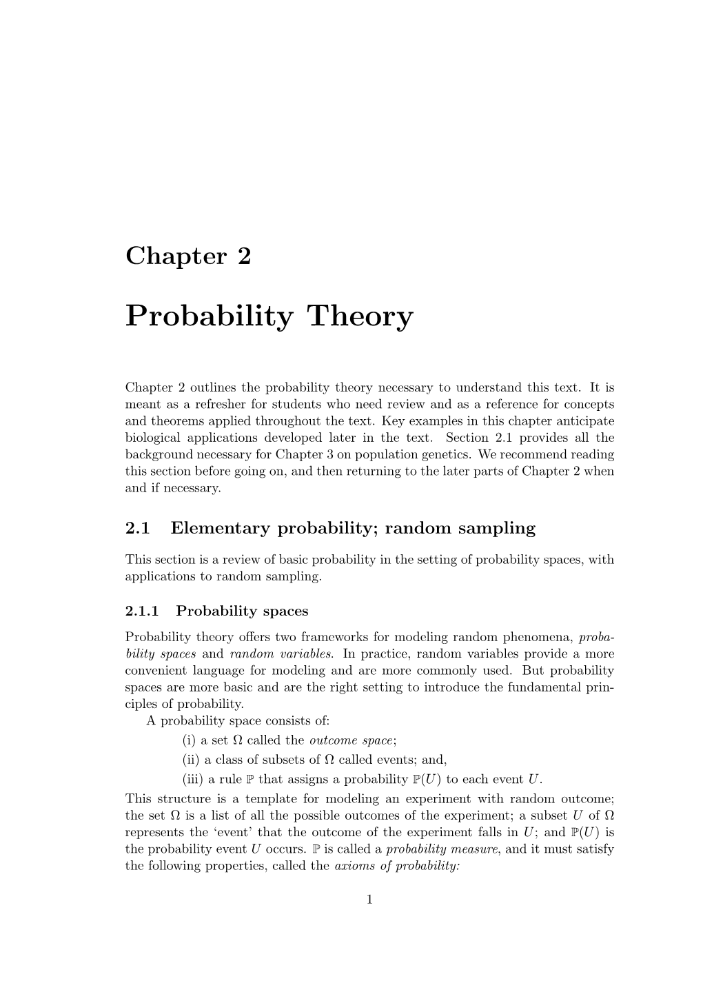 Chapter 2, Probability Theory