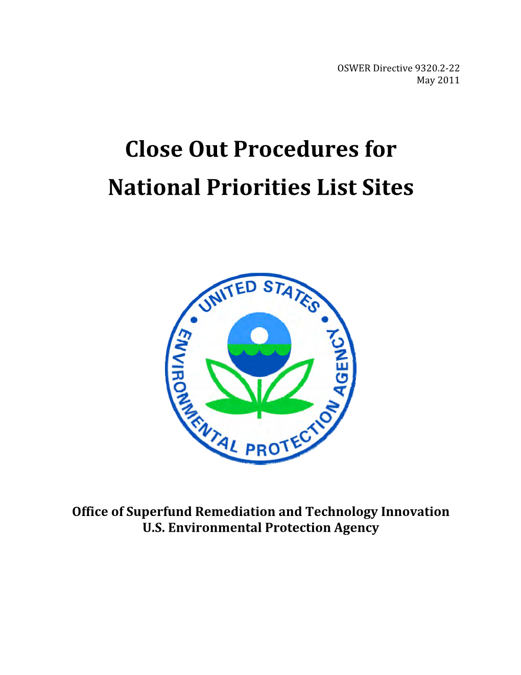 Close out Procedures for National Priorities List Sites