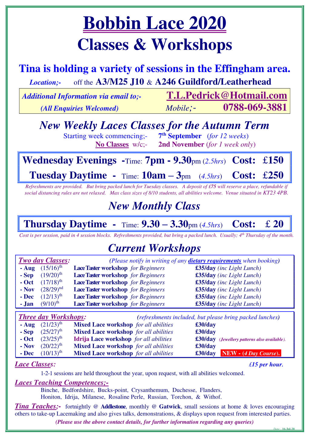 Monthly Workshops