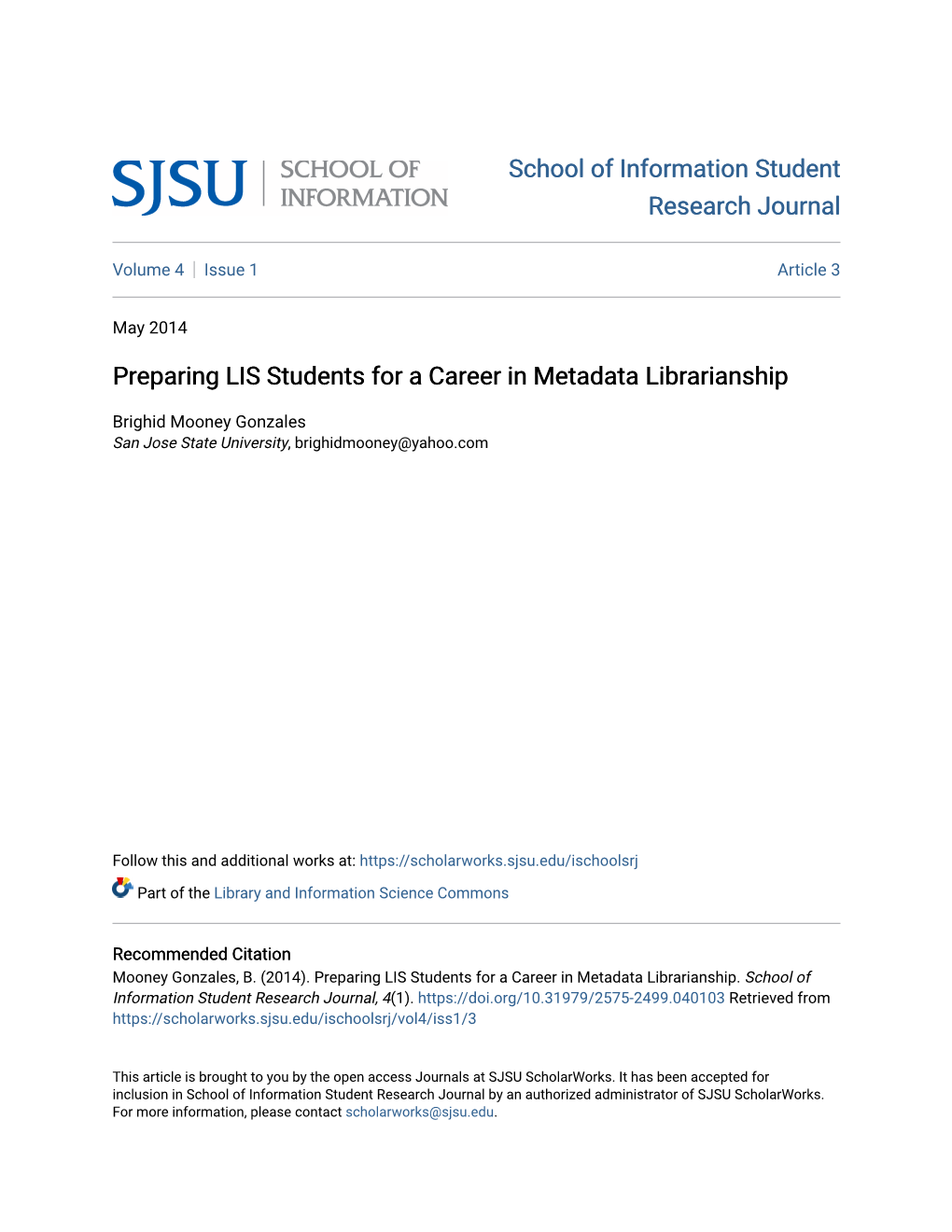 Preparing LIS Students for a Career in Metadata Librarianship