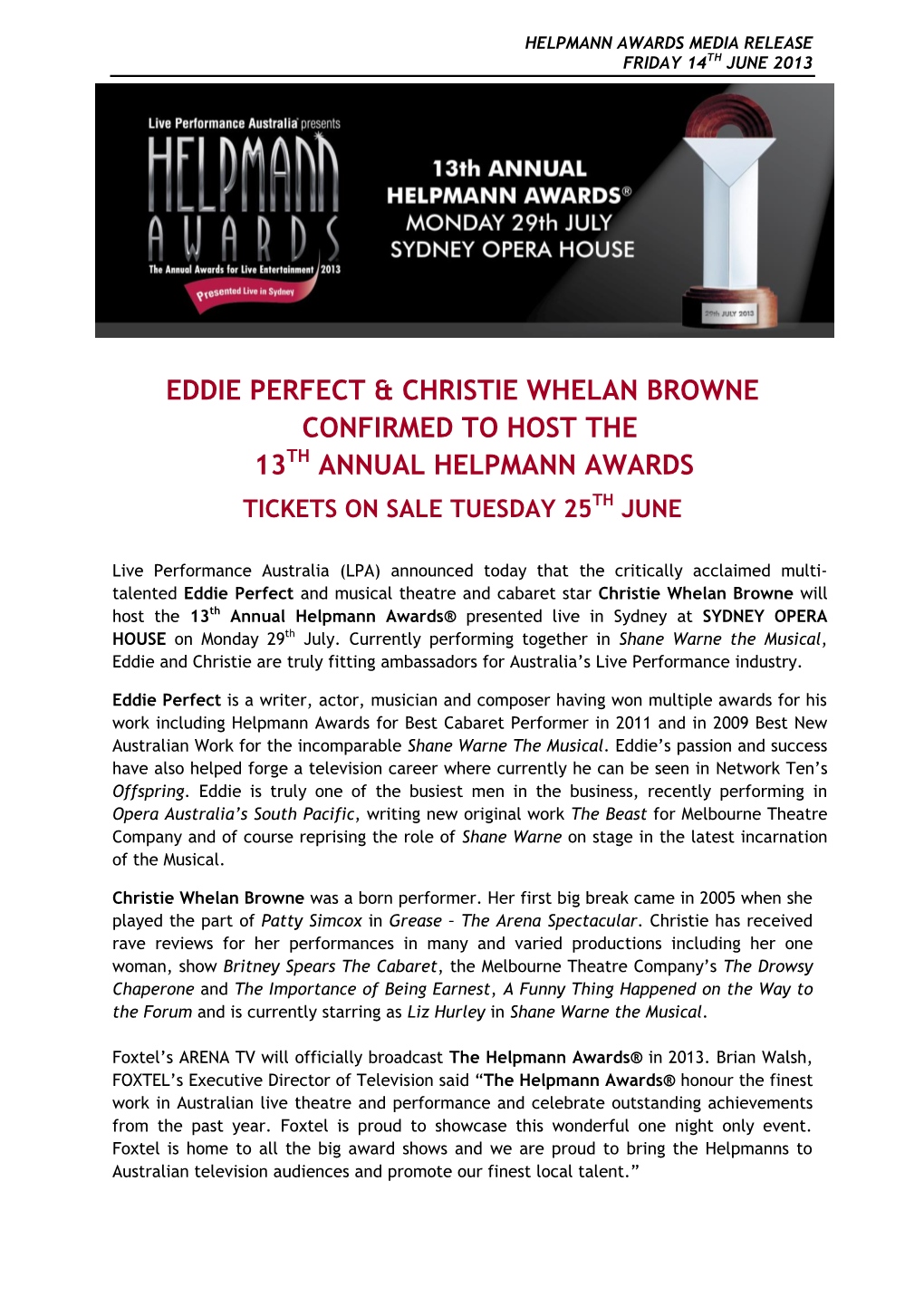 Eddie Perfect & Christie Whelan Browne Confirmed