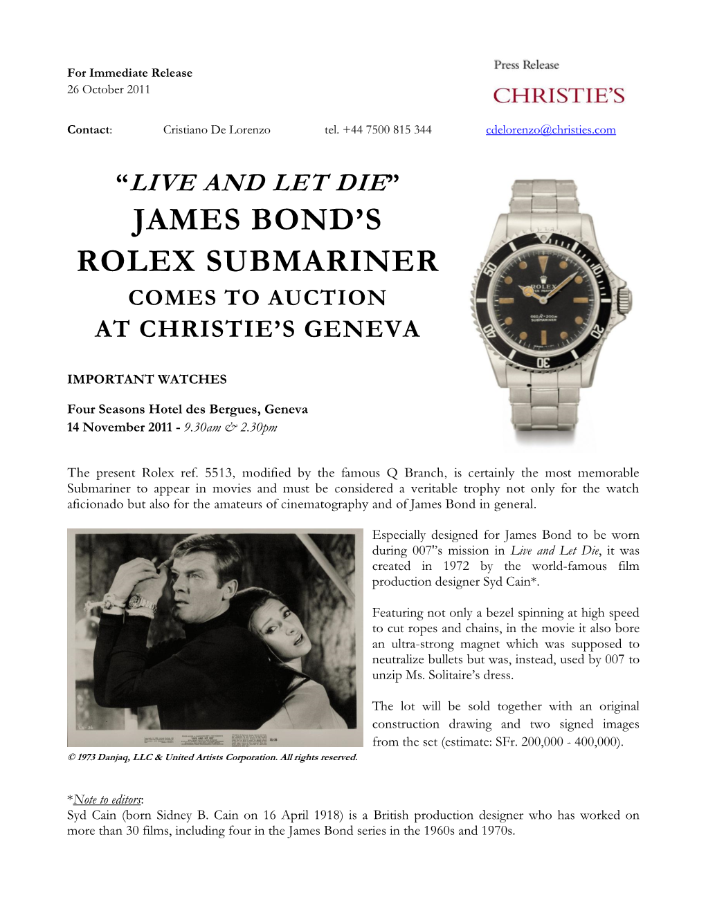 James Bond's Rolex Submariner