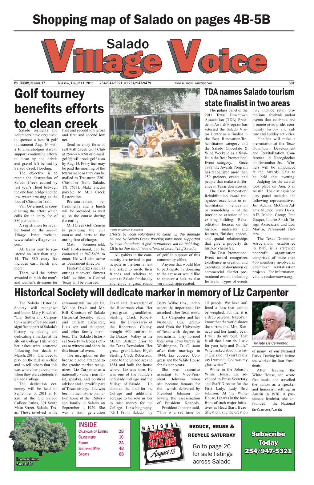 Salado Shopping Map of Salado on Pages 4B-5B Golf Tourney Benefits Efforts to Clean Creek