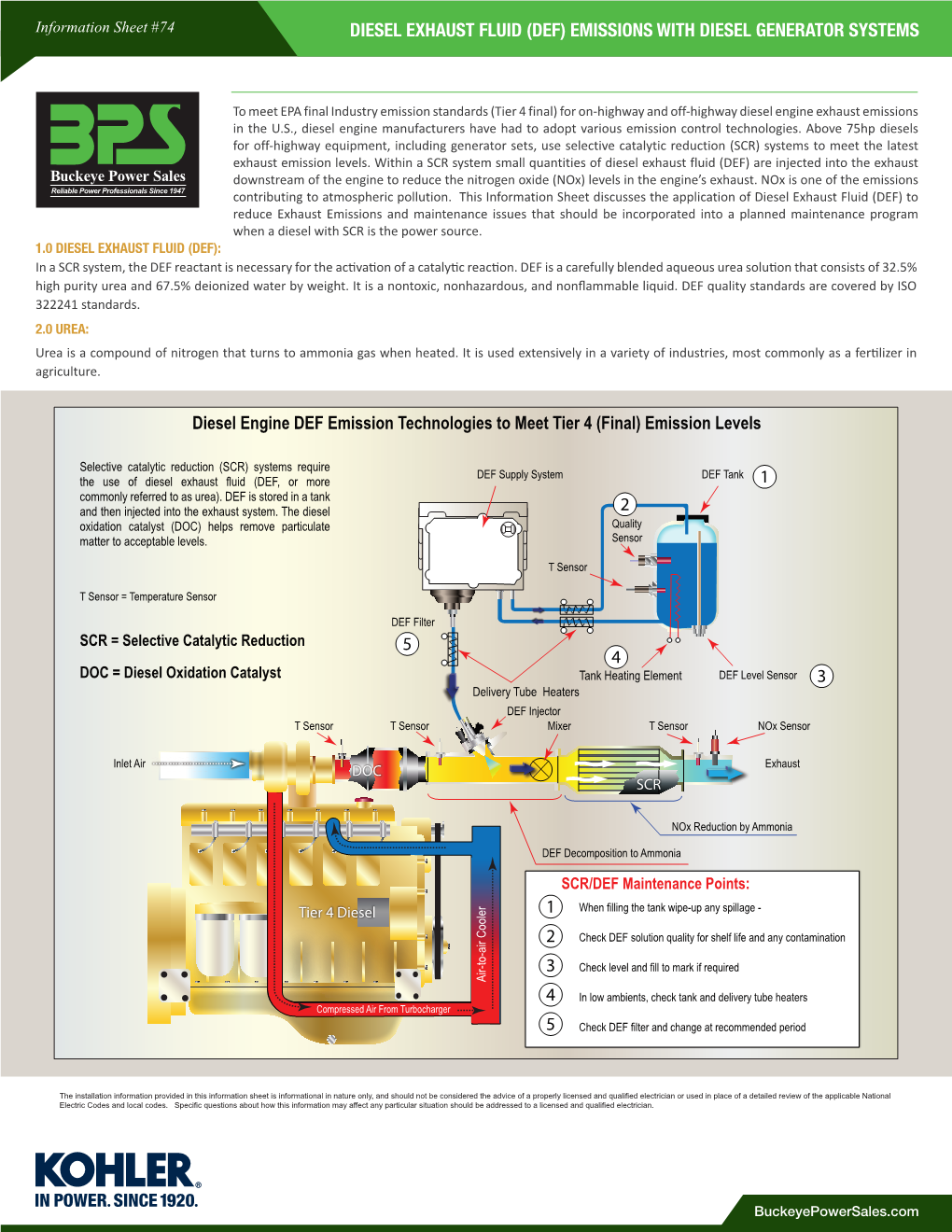 Diesel Exhaust Fluid (Def) Emissions with Diesel Generator Systems