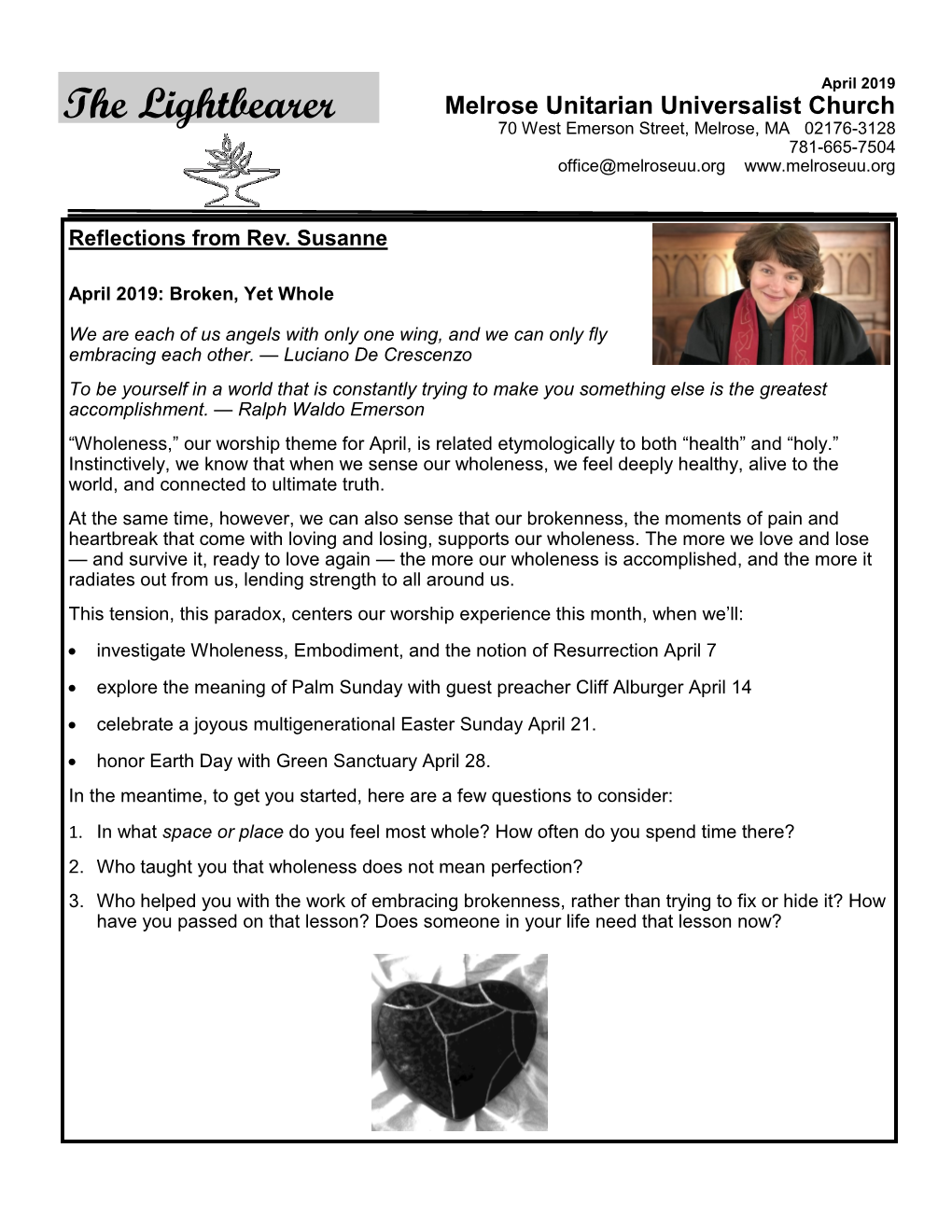 The Lightbearer Melrose Unitarian Universalist Church 70 West Emerson Street, Melrose, MA 02176-3128 781-665-7504 Office@Melroseuu.Org