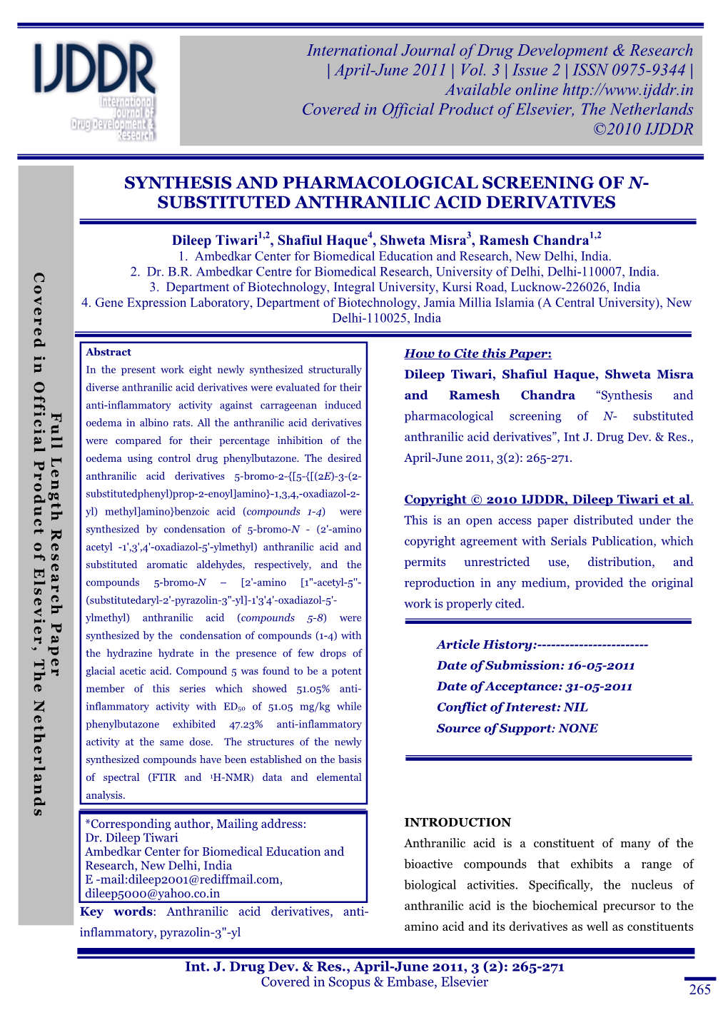 SUBSTITUTED ANTHRANILIC ACID DERIVATIVES International Journal