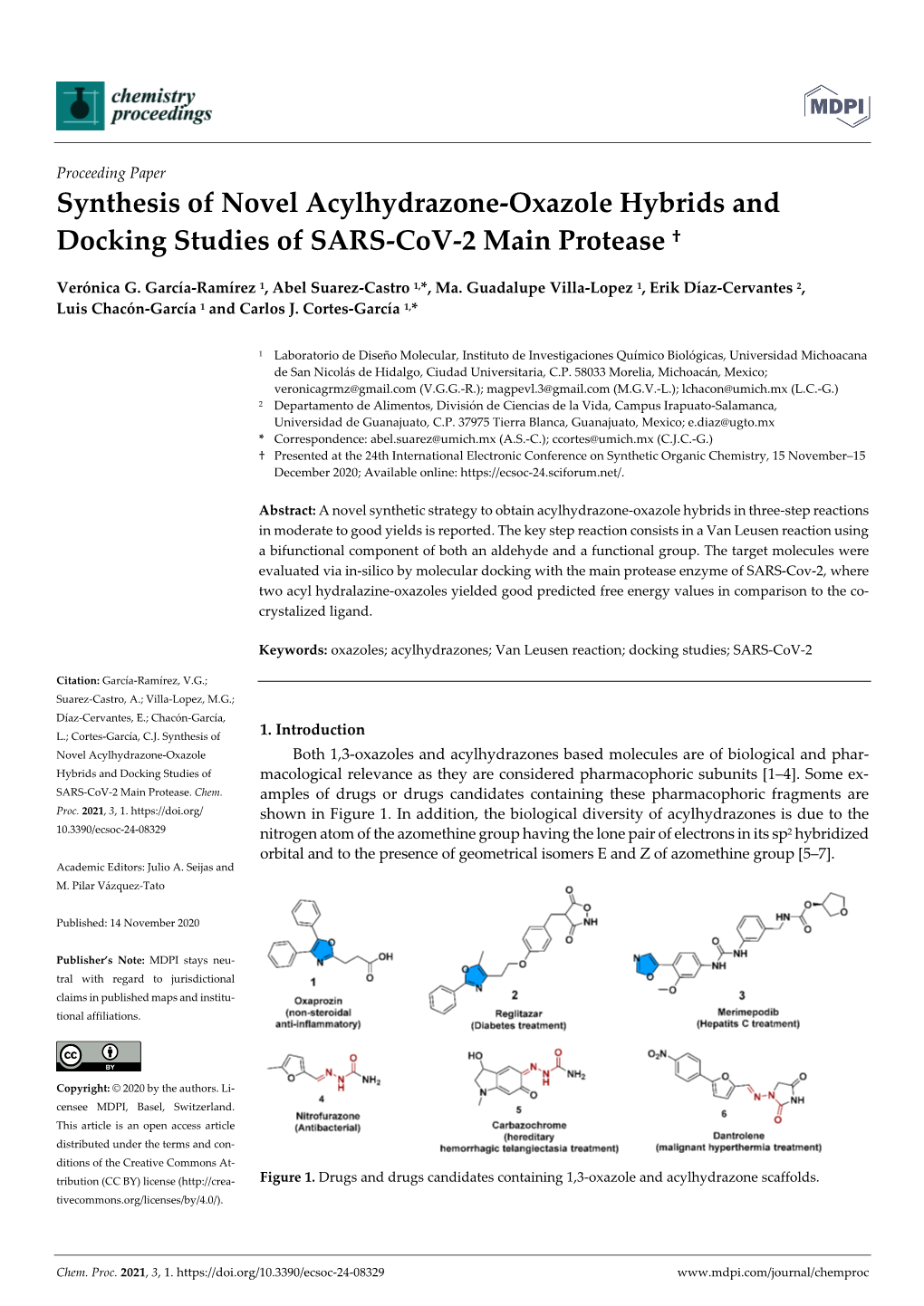 Synthesis of Novel Acylhydrazone-Oxazole Hybrids and Docking Studies of SARS-Cov-2 Main Protease †