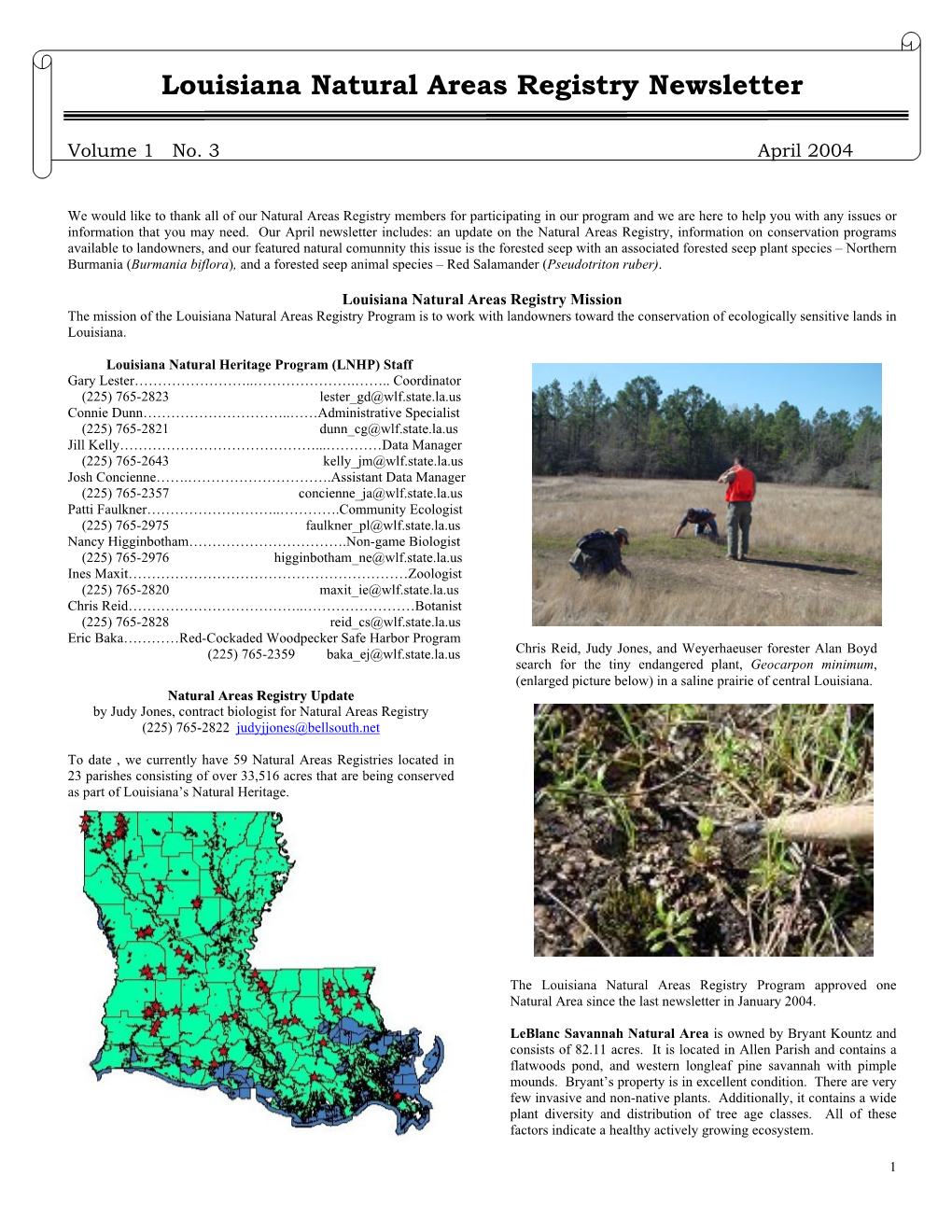 Louisiana Natural Areas Registry Newsletter