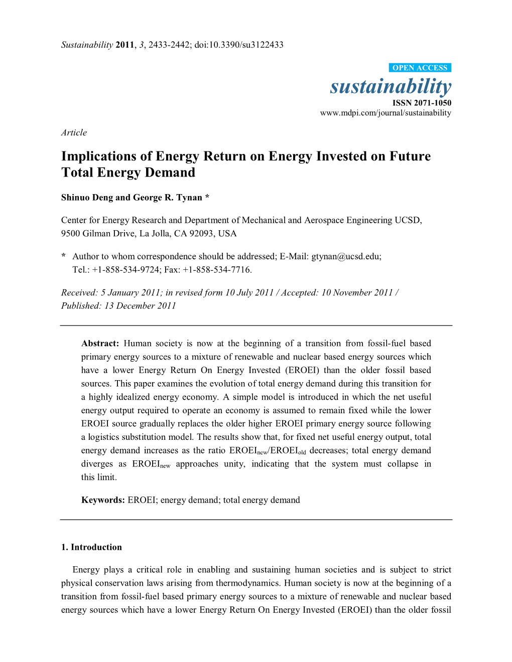 Sustainability 2011, 3, 2433-2442; Doi:10.3390/Su3122433