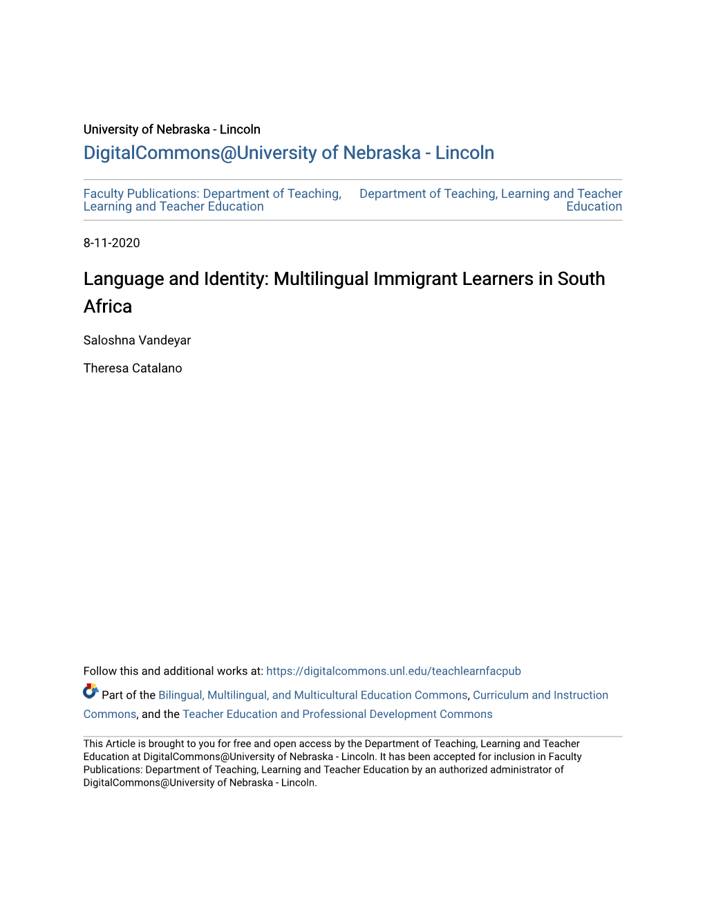 Language and Identity: Multilingual Immigrant Learners in South Africa