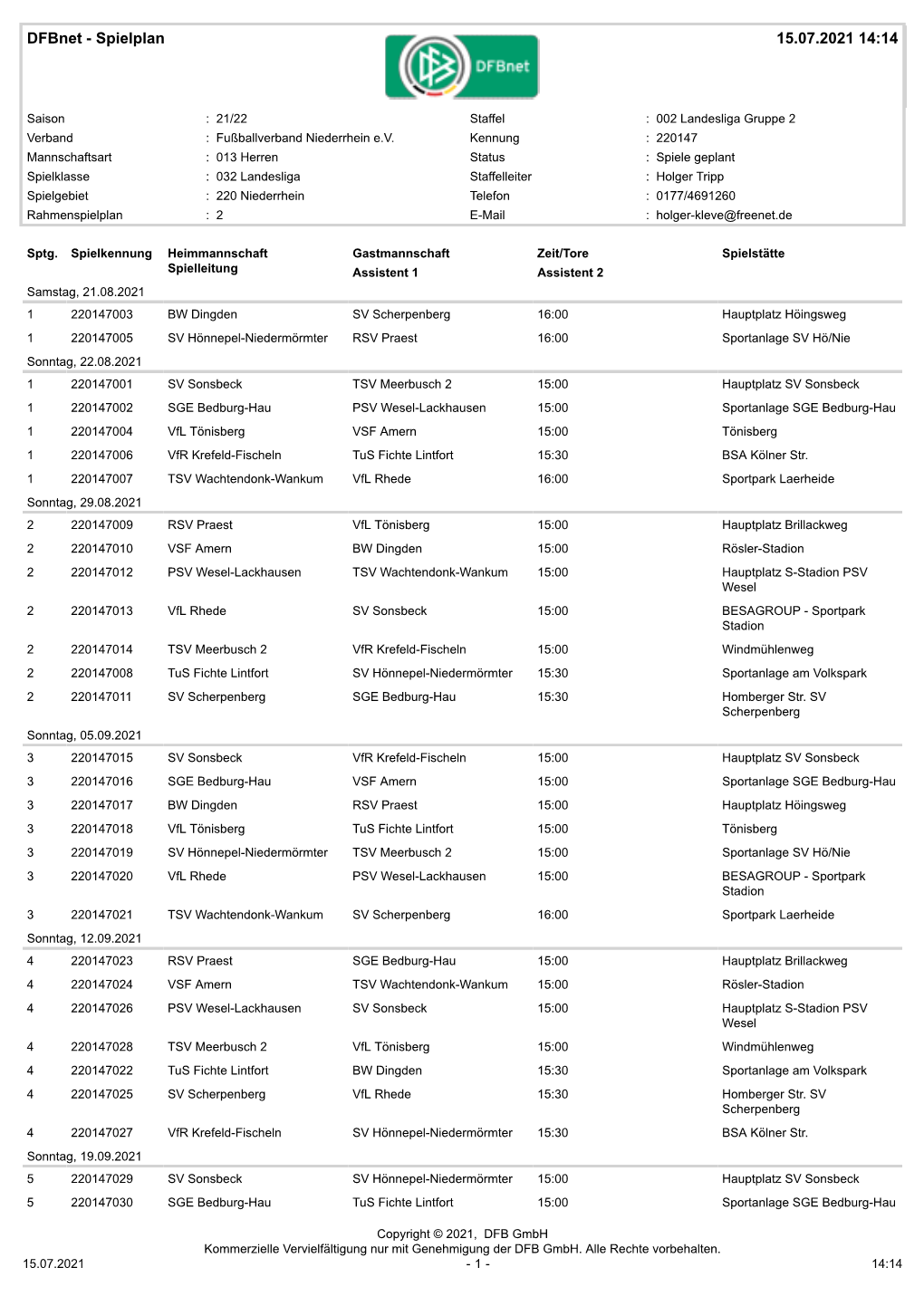 Spielplan Landesliga Gruppe 2 Saison 2021/2022