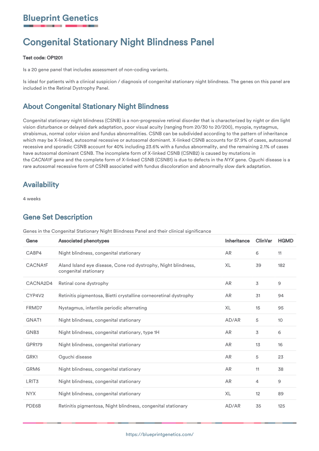 Blueprint Genetics Congenital Stationary Night Blindness Panel