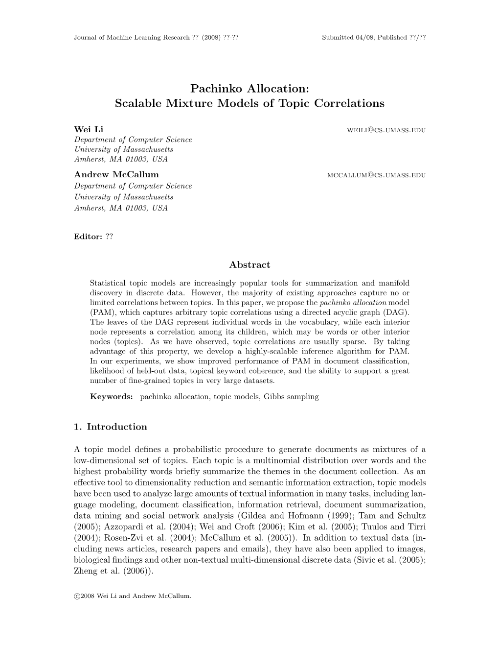 Pachinko Allocation: Scalable Mixture Models of Topic Correlations