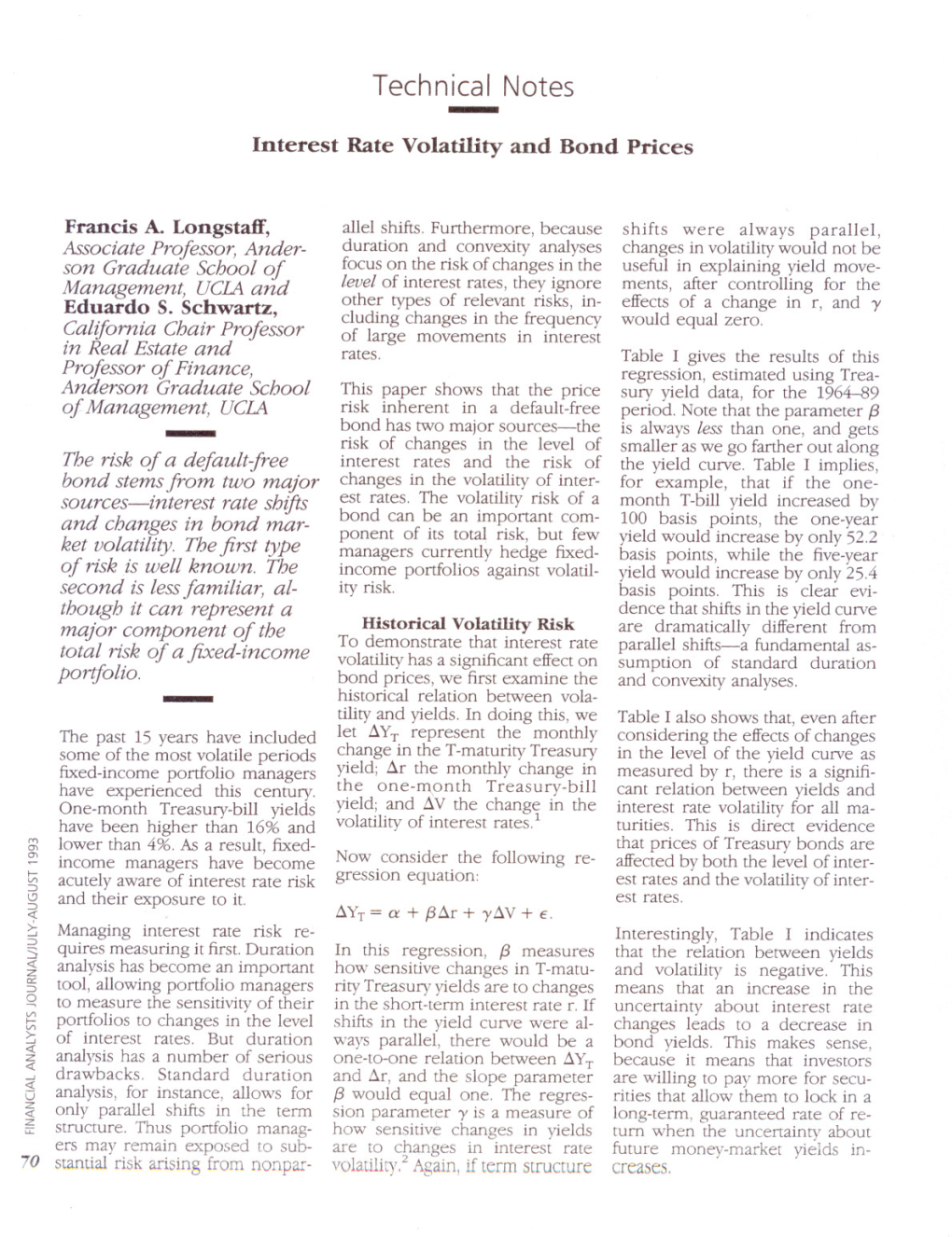 Technical Notes Interest Rate Volatility and Bond Prices