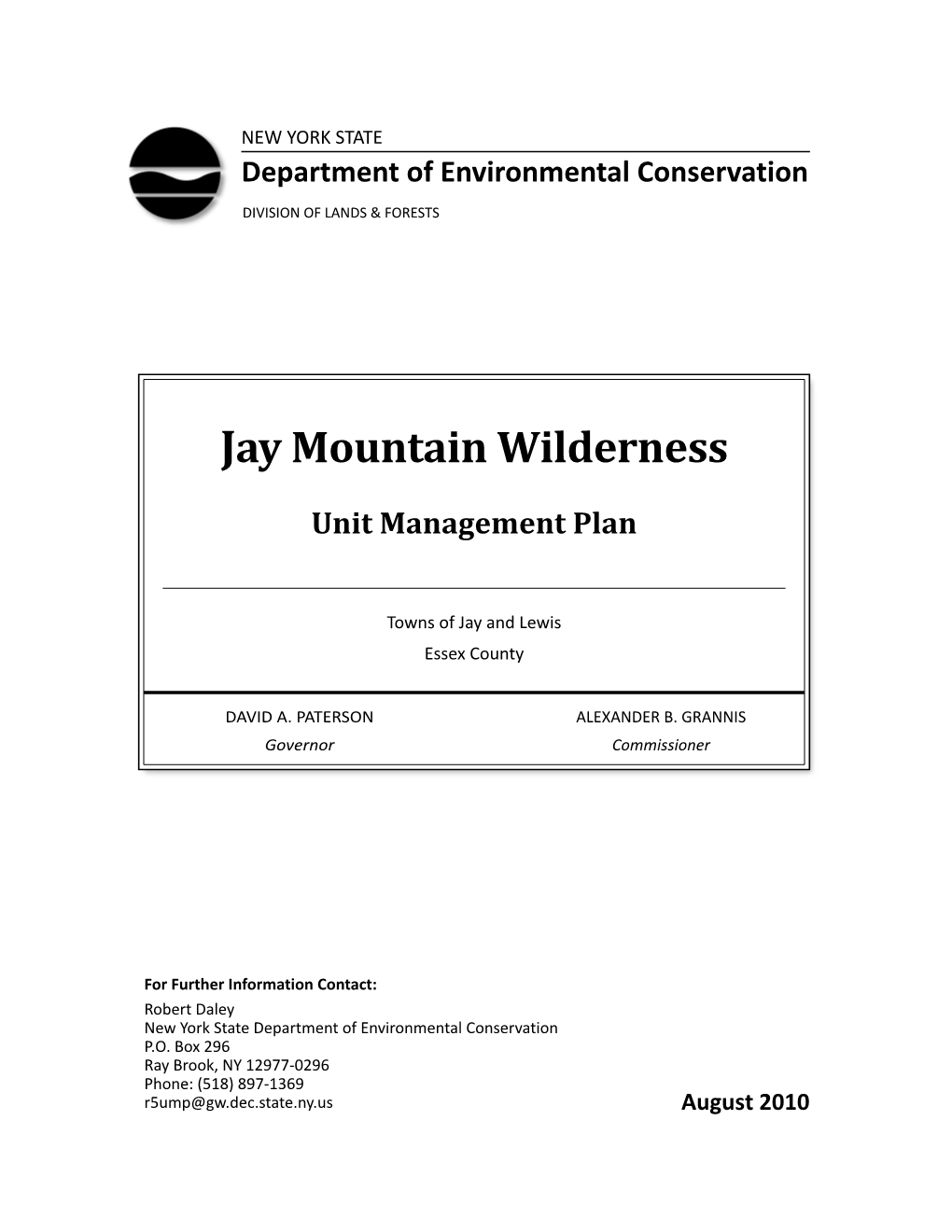 2010 Jay Mountain Wilderness Unit Management Plan