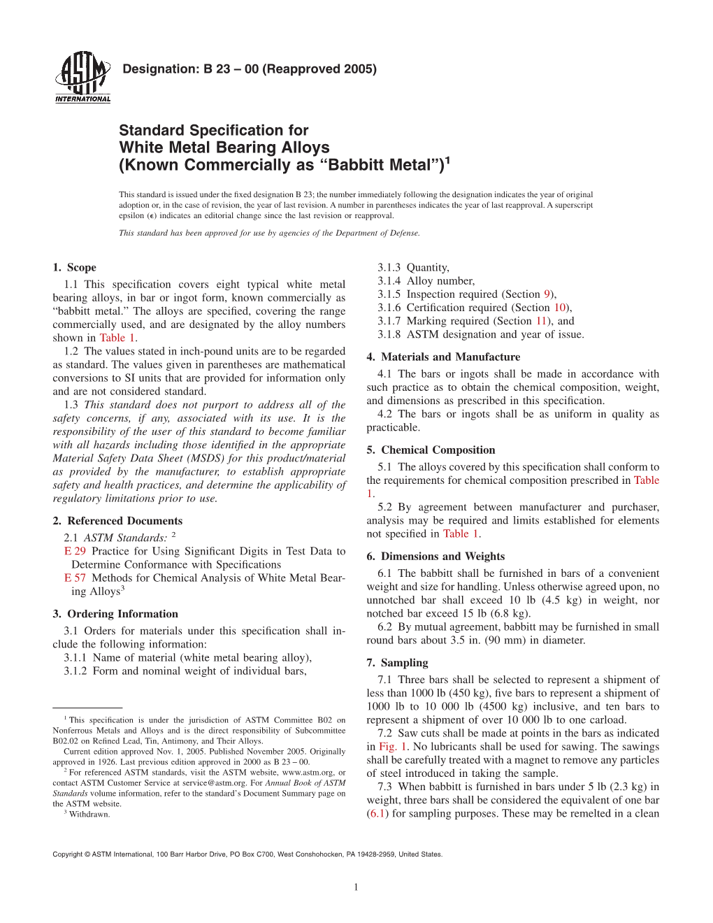 White Metal Bearing Alloys (Known Commercially As “Babbitt Metal”)1