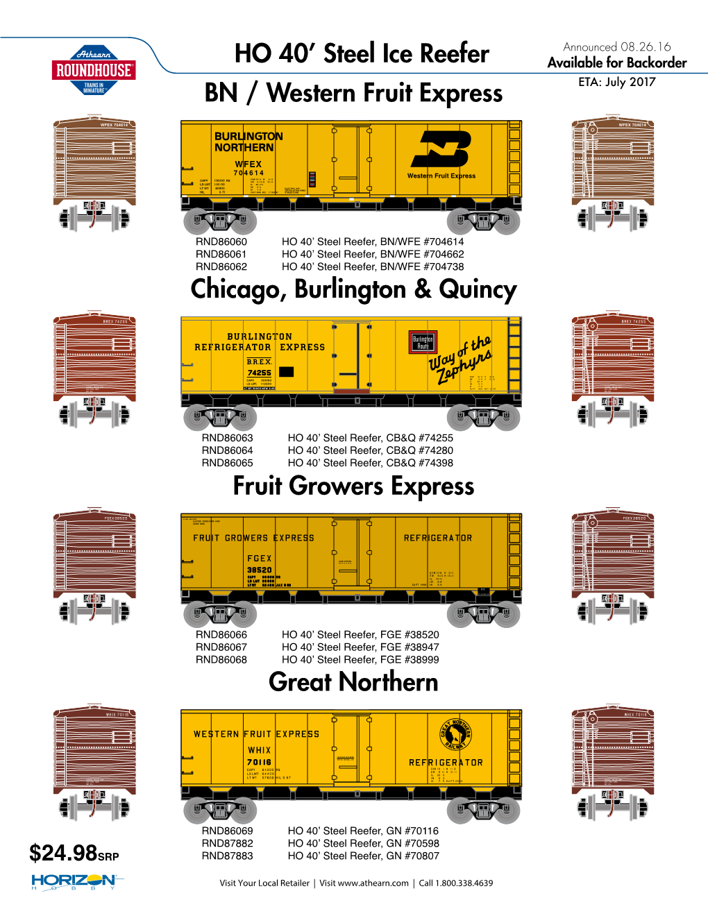 HO 40' Steel Ice Reefer Fruit Growers Express BN / Western Fruit