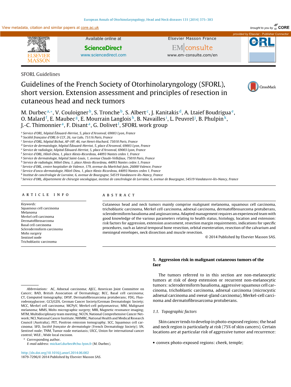 Guidelines of the French Society of Otorhinolaryngology (SFORL)