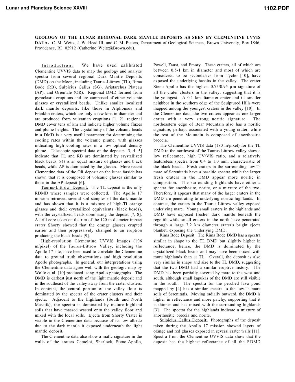 Geology of the Lunar Regional Dark Mantle Deposits As Seen by Clementine Uvvis Data