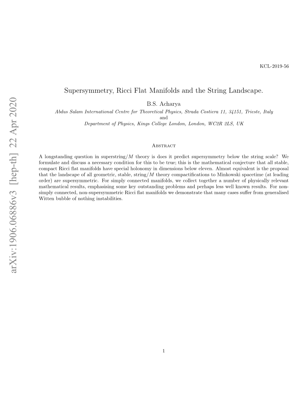 Arxiv:1906.06886V3 [Hep-Th] 22 Apr 2020 Ogtnigqeto Nsuperstring/ in Question Longstanding a Itnbbl Fntiginstabilities