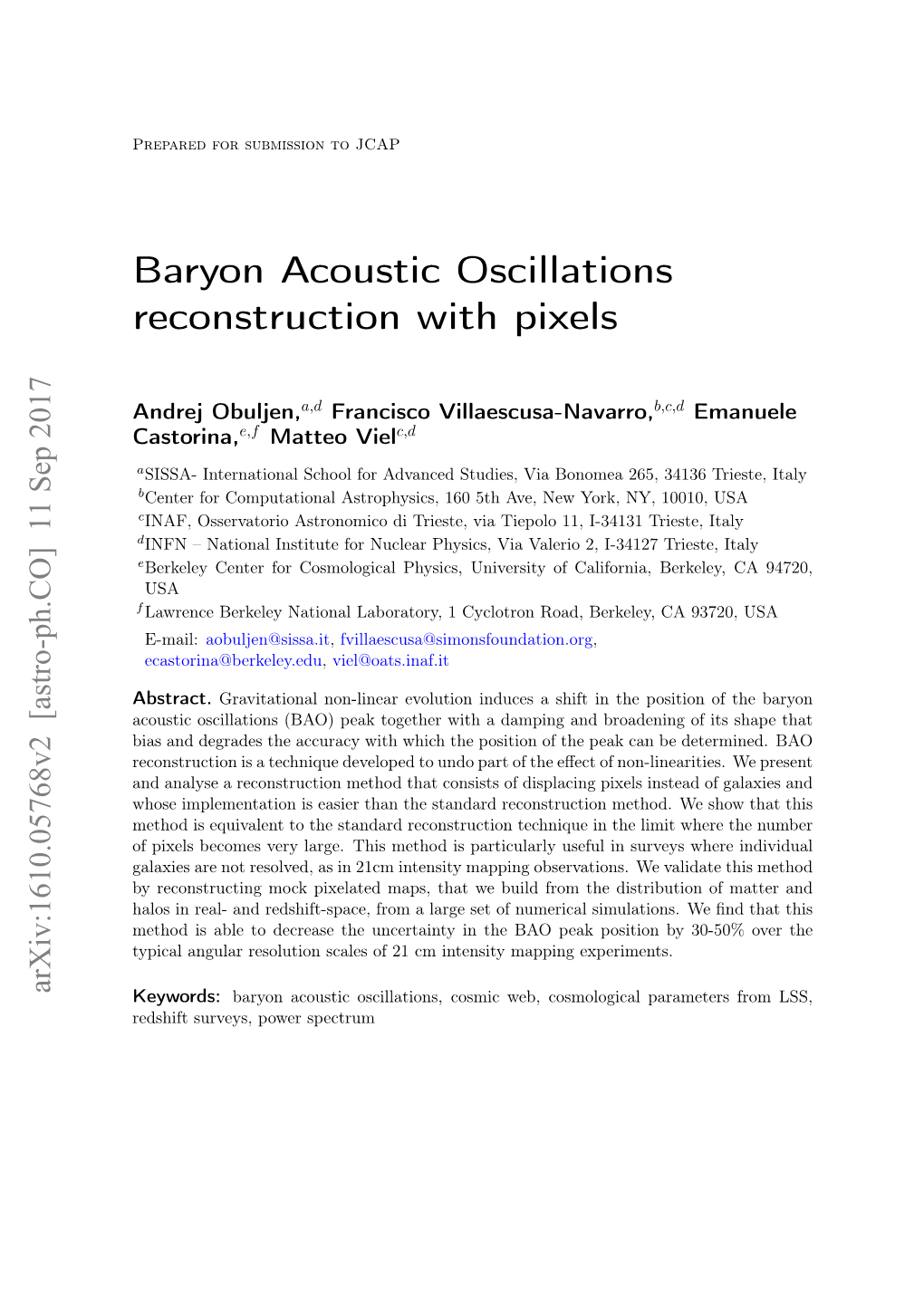 Baryon Acoustic Oscillations Reconstruction with Pixels