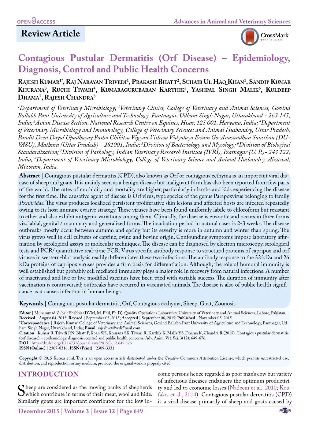 Contagious Pustular Dermatitis (Orf Disease)