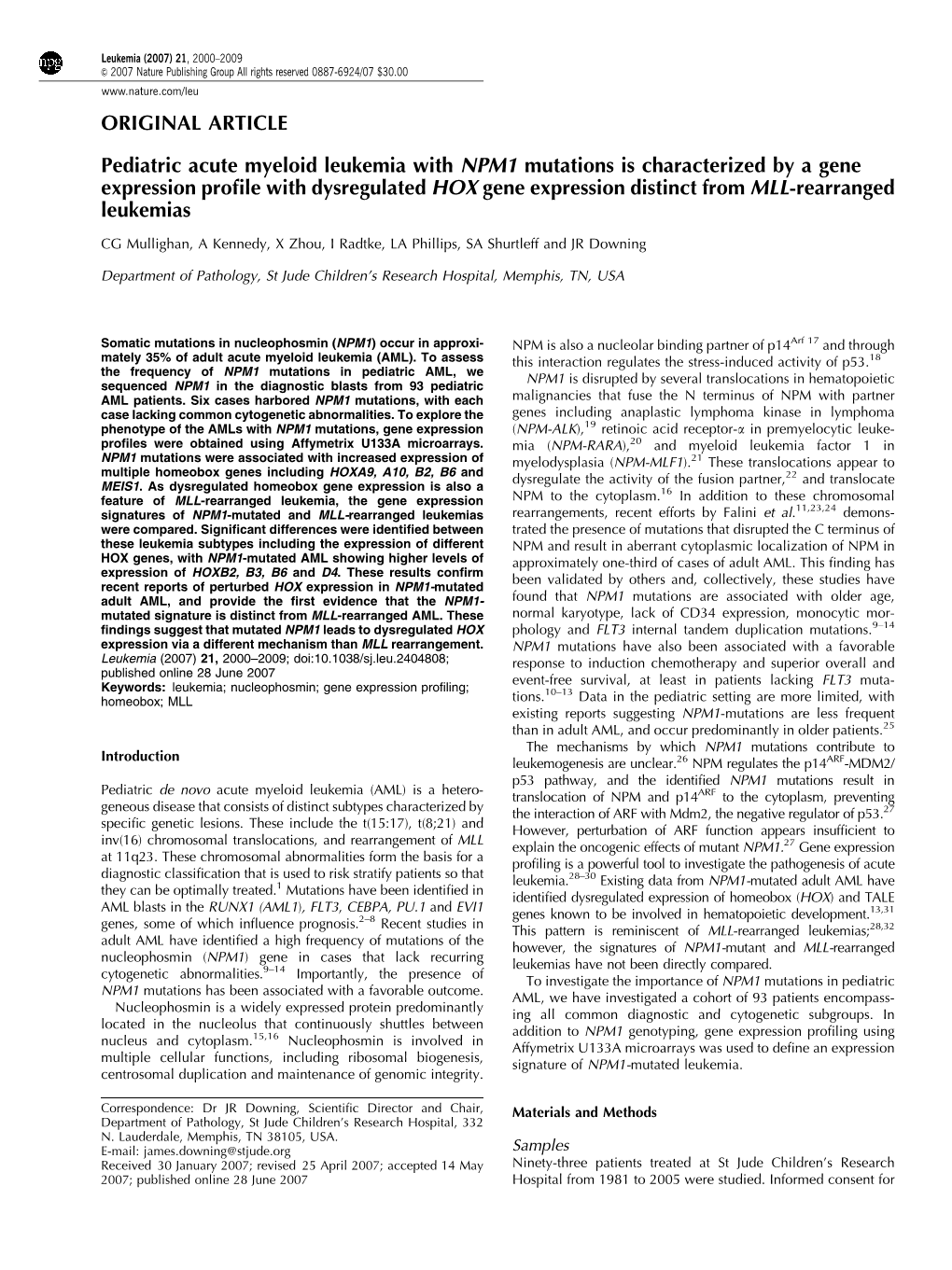 ORIGINAL ARTICLE Pediatric Acute Myeloid Leukemia with NPM1