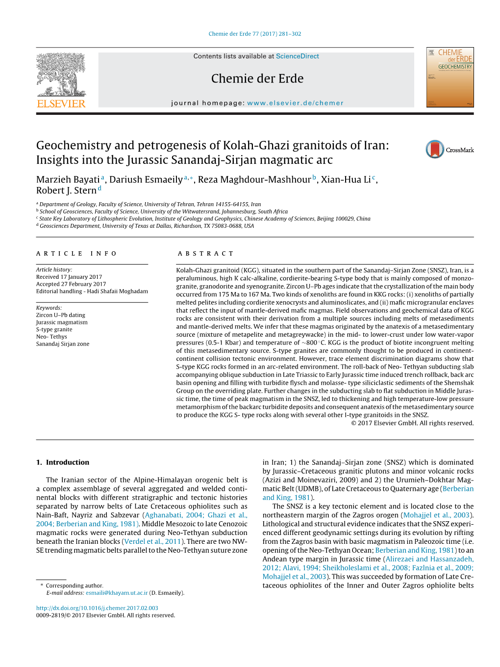 Geochemistry and Petrogenesis of Kolah-Ghazi Granitoids of Iran