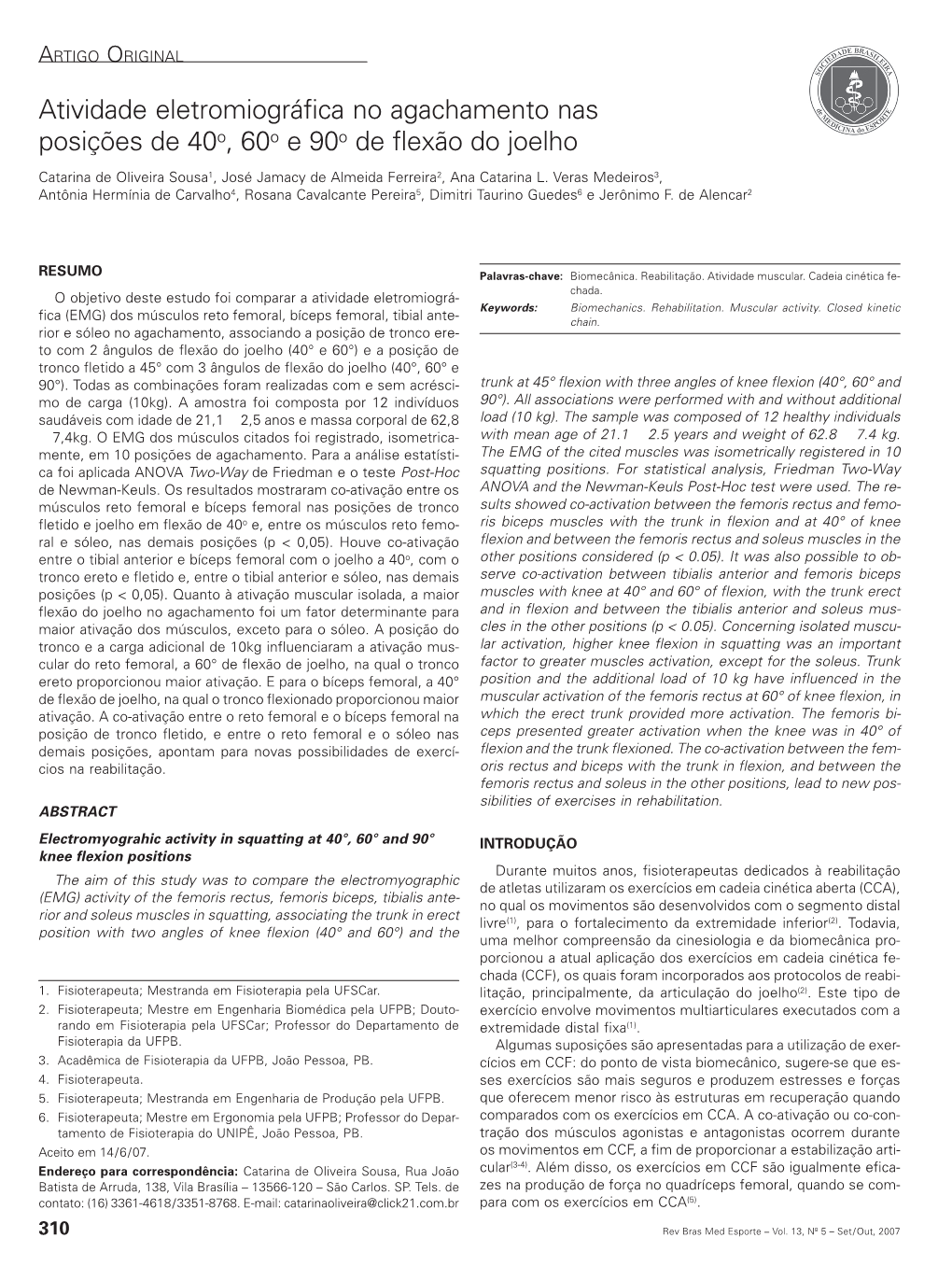 Electromyograhic Activity in Squatting at 40°, 60° and 90° Knee Flexion