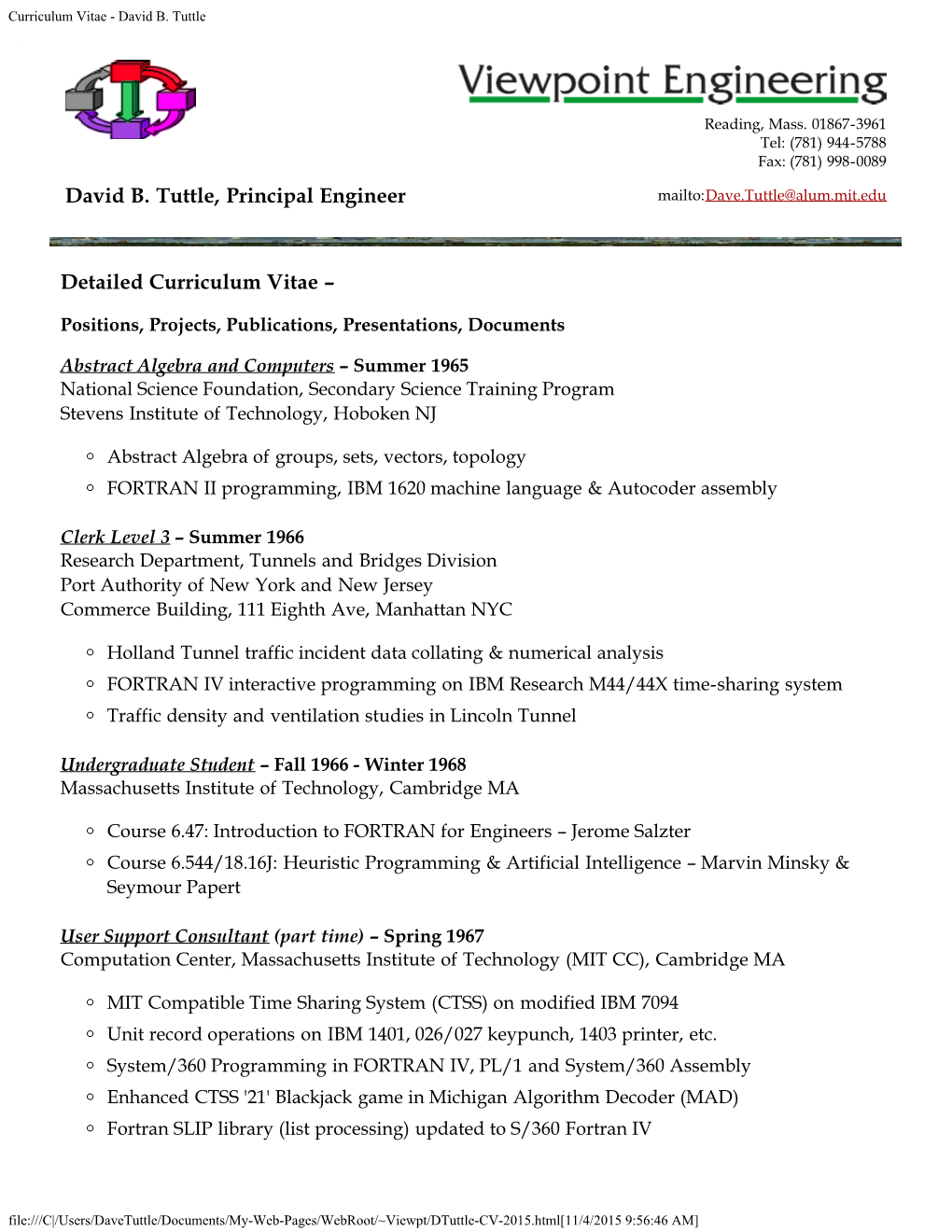 Curriculum Vitae - David B