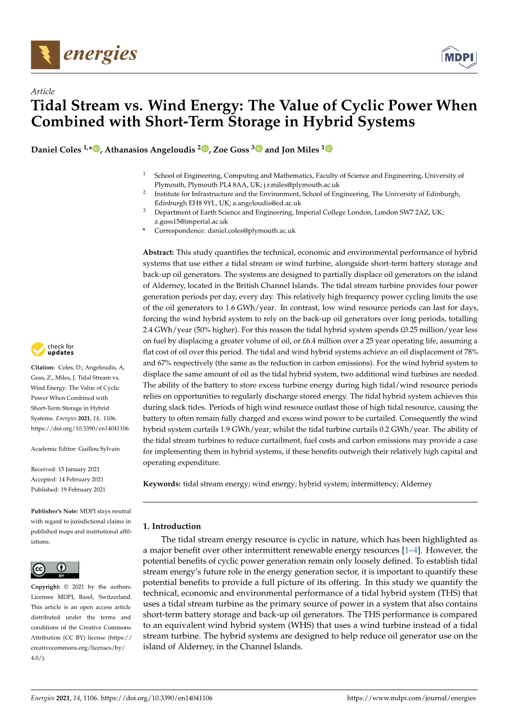 Tidal Stream Vs. Wind Energy: the Value of Cyclic Power When Combined with Short-Term Storage in Hybrid Systems