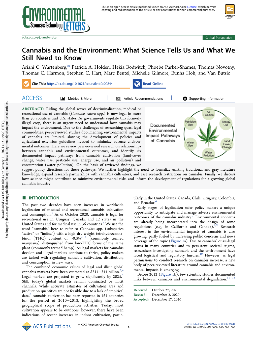 Cannabis and the Environment: What Science Tells Us and What We Still Need to Know Ariani C