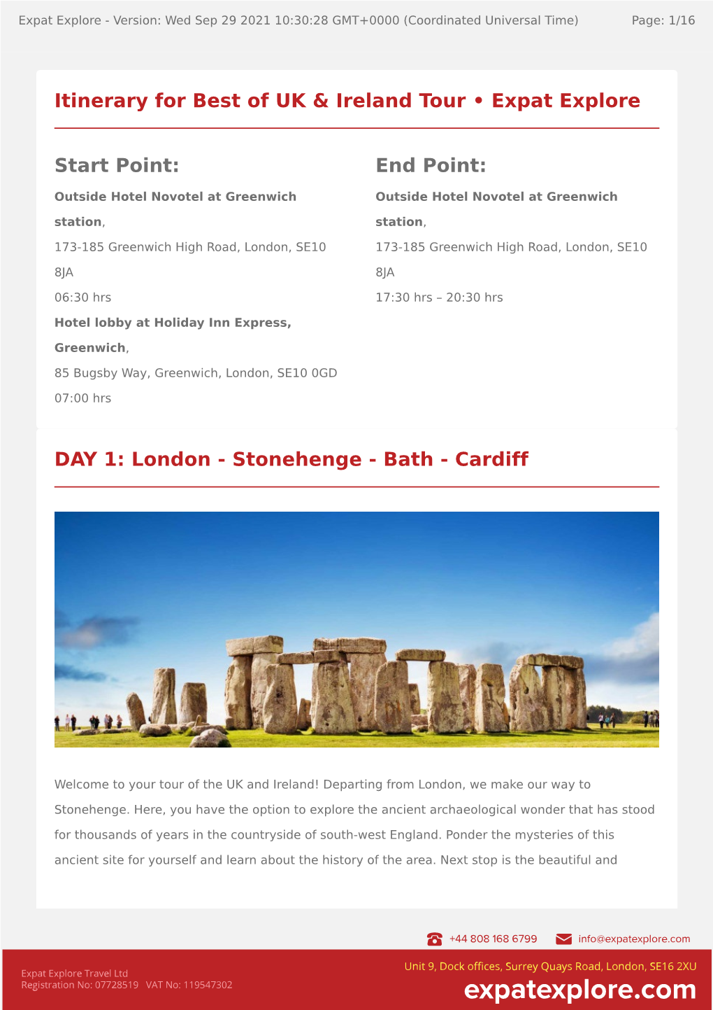 DAY 1: London - Stonehenge - Bath - Cardiff