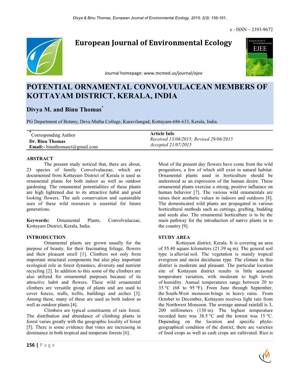 Euopean Journal of Molecular Biology and Biochemistry