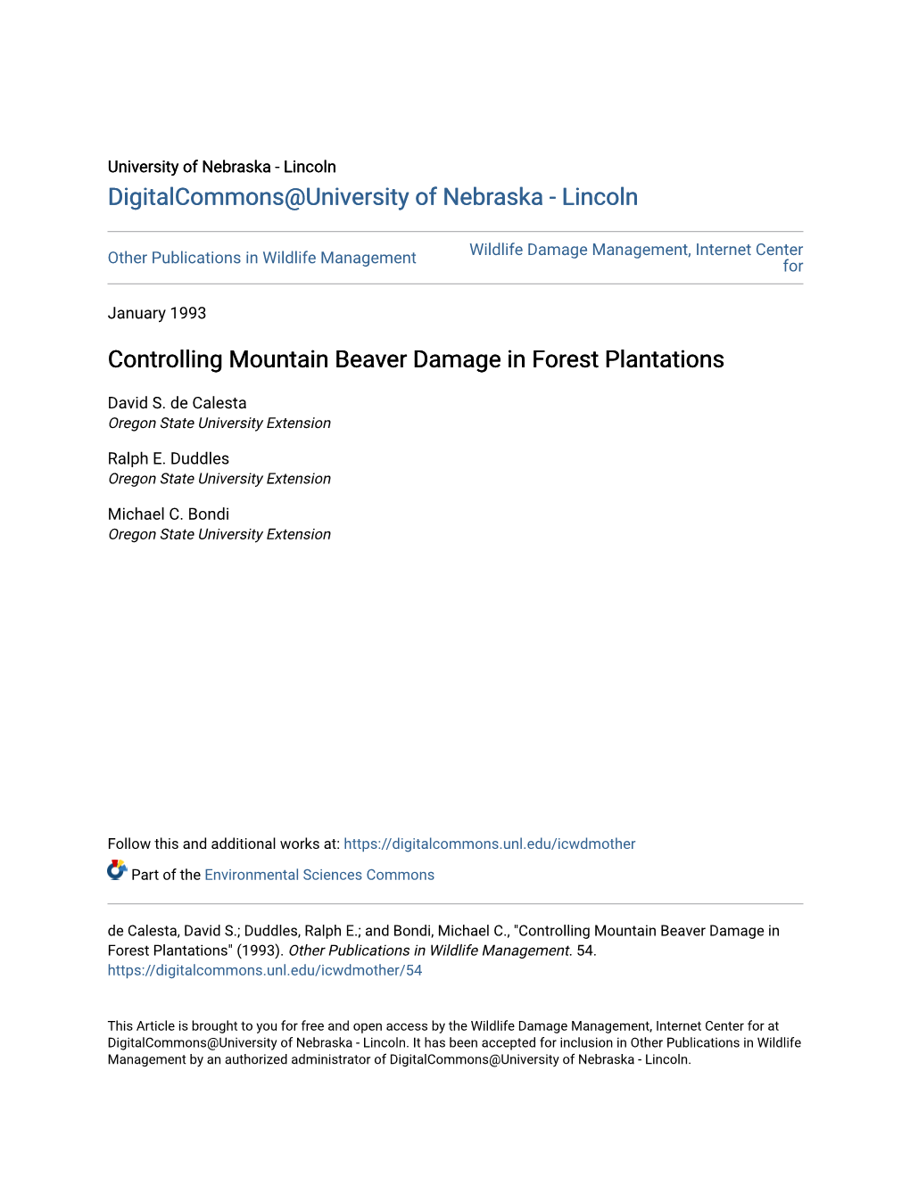 Controlling Mountain Beaver Damage in Forest Plantations