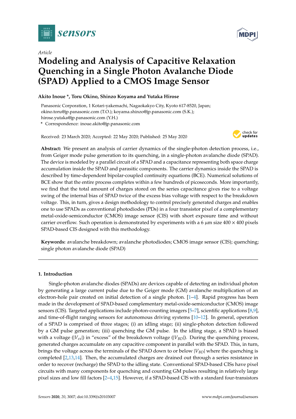 Modeling and Analysis of Capacitive Relaxation Quenching in a Single Photon Avalanche Diode (SPAD) Applied to a CMOS Image Sensor