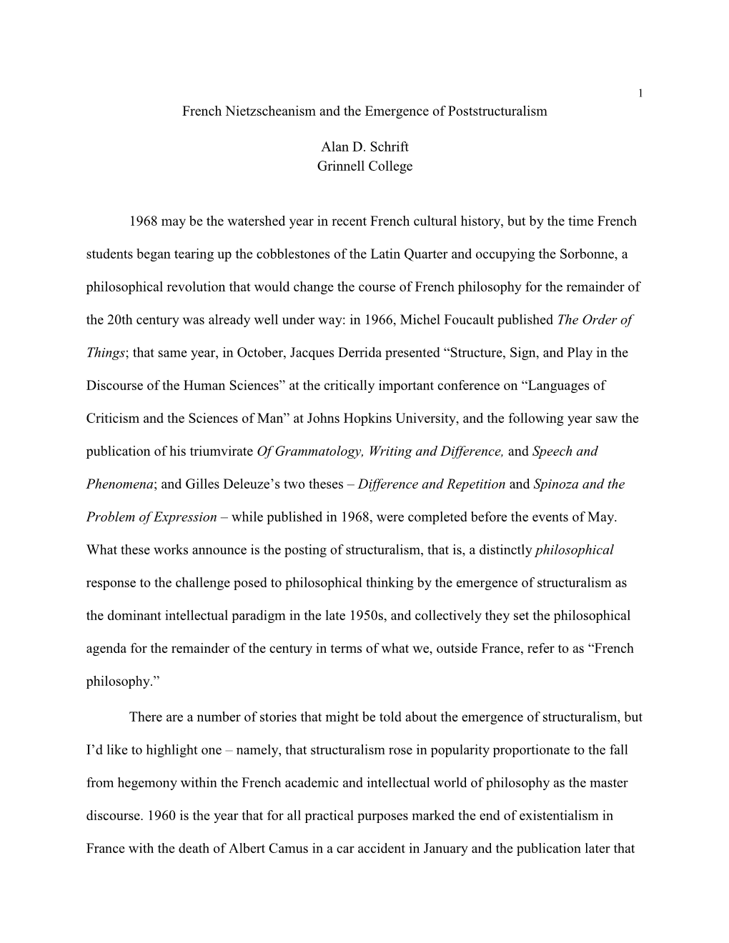 French Nietzscheanism and the Emergence of Poststructuralism