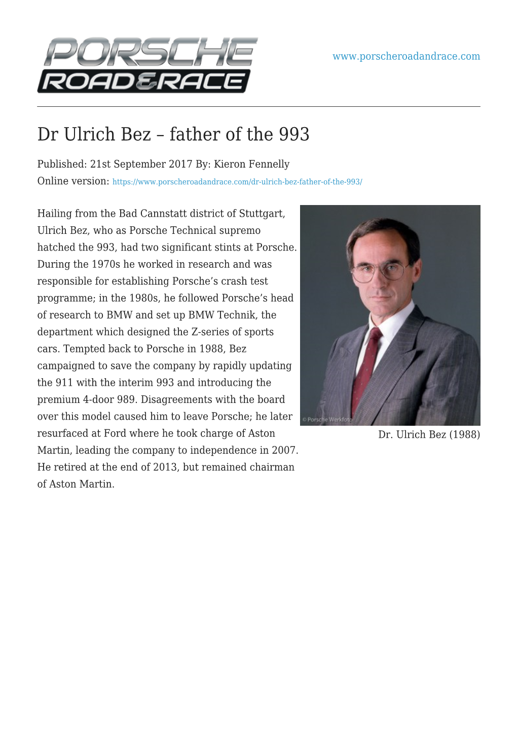 Dr Ulrich Bez – Father of the 993