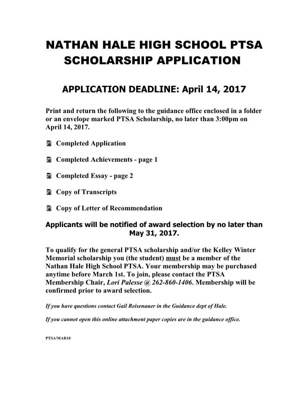 Nathan Hale High School Ptsa Scholarship Application