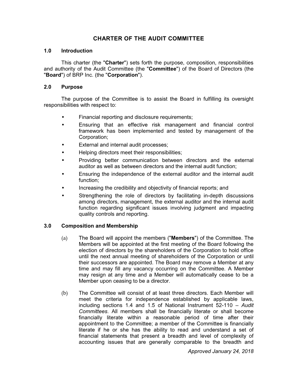 Charter of the Audit Committee