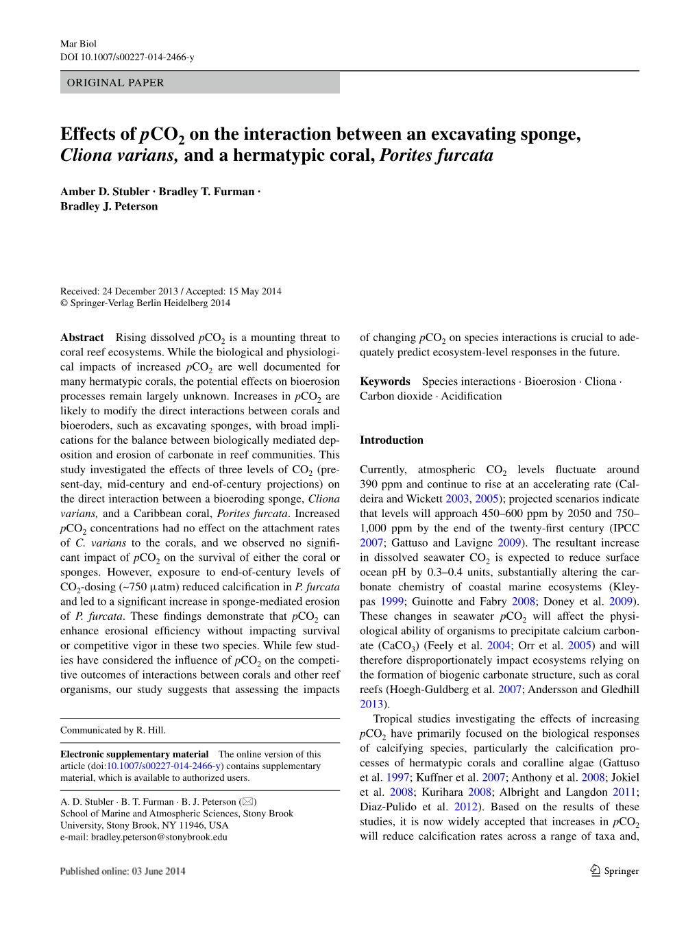 Effects of Pco on the Interaction Between an Excavating Sponge