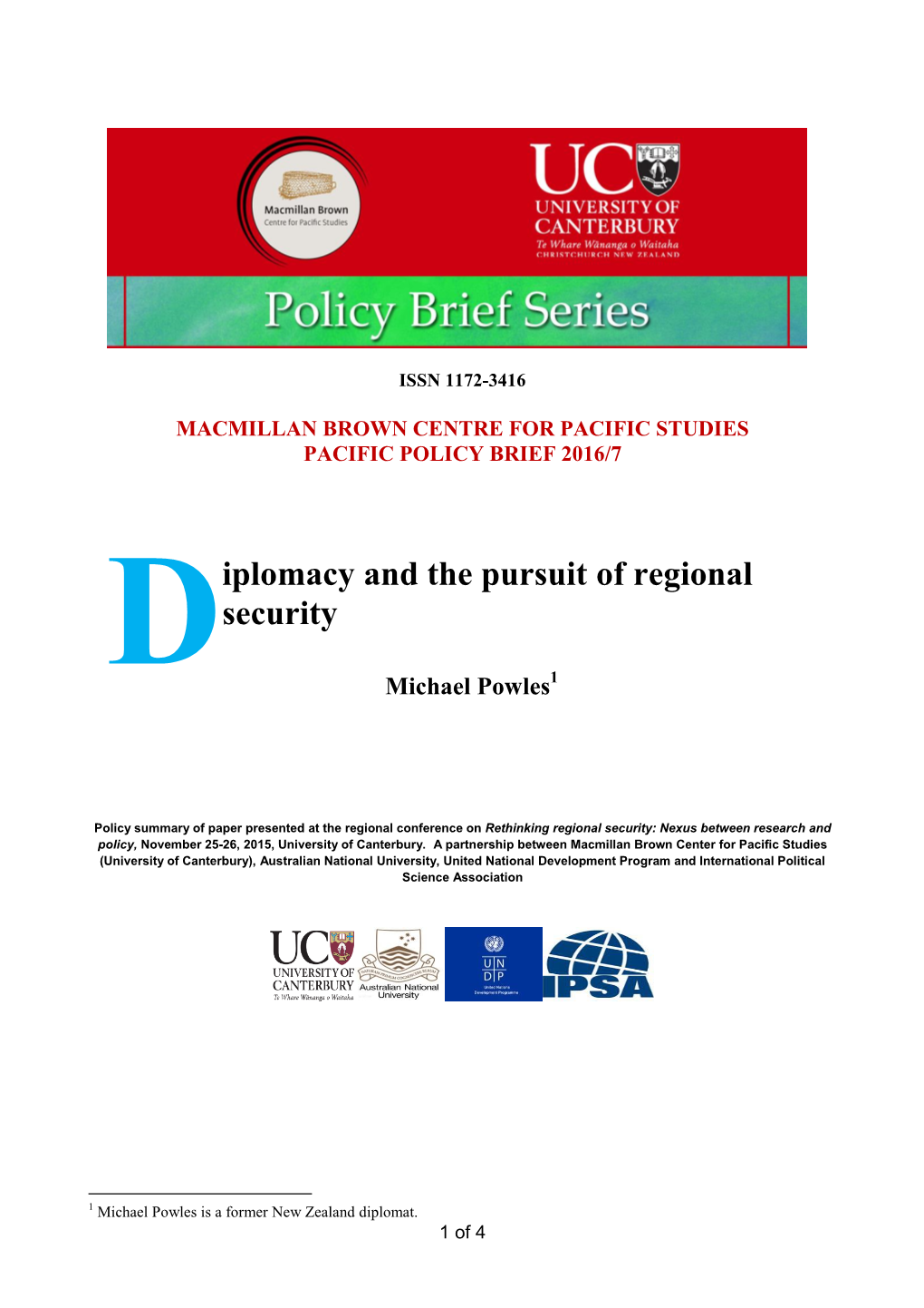 Diplomacy and the Pursuit of Regional Security