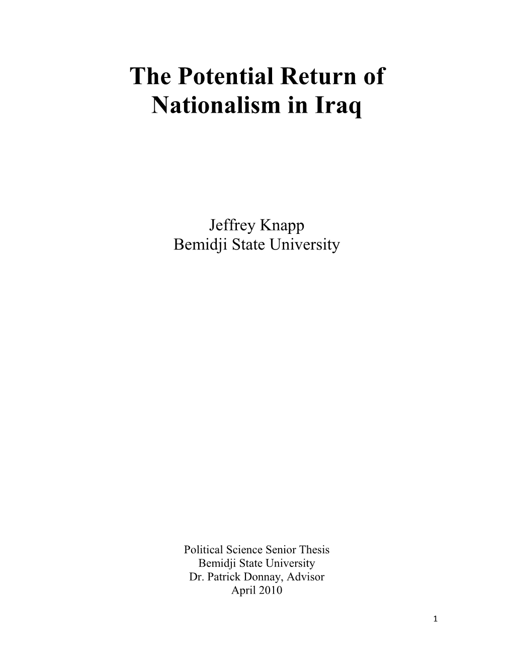 The Potential Return of Nationalism in Iraq