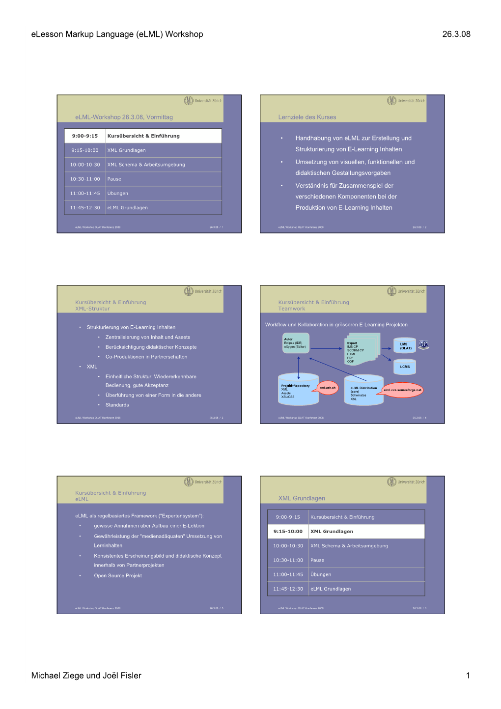 Elesson Markup Language (Elml) Workshop 26.3.08 Michael Ziege